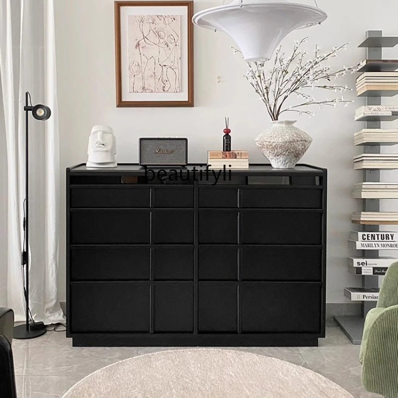 

Medieval style solid wood simple retro cream style against the wall side cabinet storage locker display cabinet