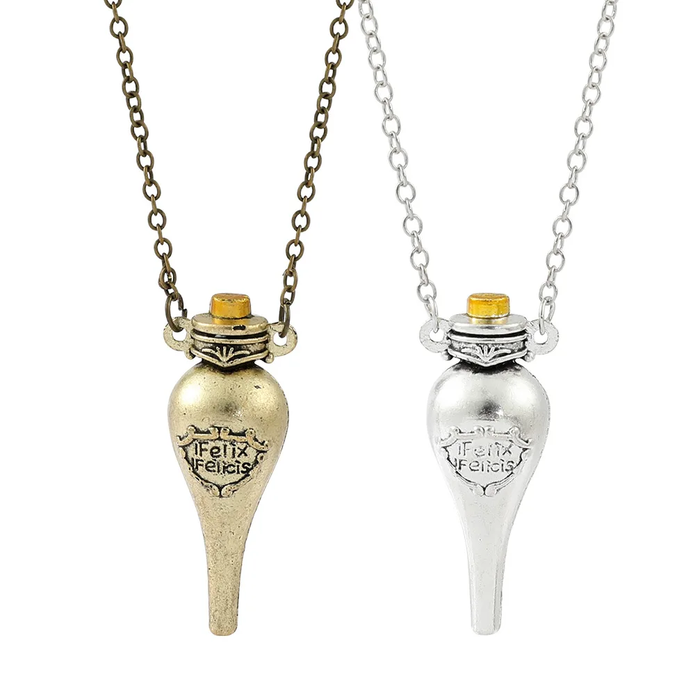 Collares de aleación de Harry Potter para mujeres, hombres y niños, botella de medicina líquida, collar de insignia de varita mágica de Felix feliz,