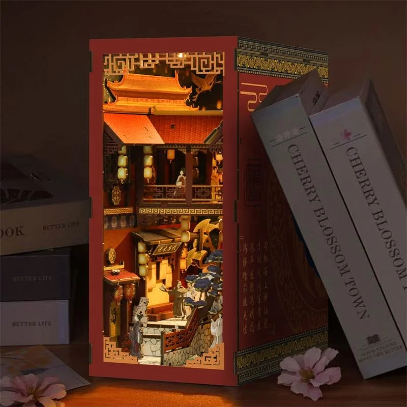 DIY Houten Boekenhoekje Plank Insert Kit Droom van de Tang-dynastie Boekensteun Miniatuur Model Kits Boekenplank voor Vrienden Verjaardagscadeau