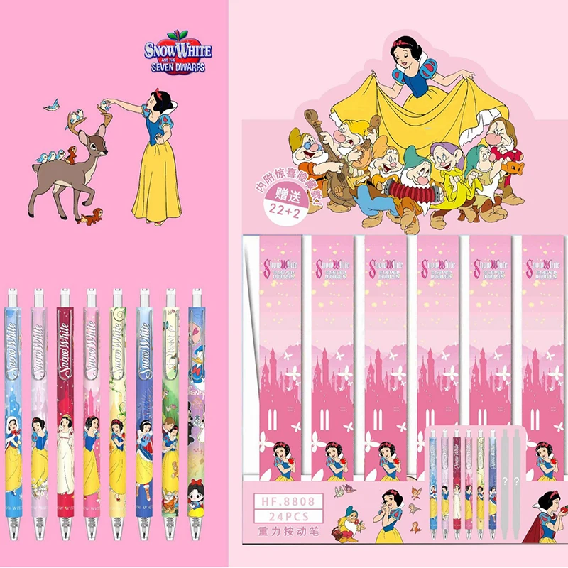 

24pcs Disney Snow White Gel Pen Cartoon 0.5mm Student Writing Office Signature Neutral Pen School Supplies Wholesale Stationery