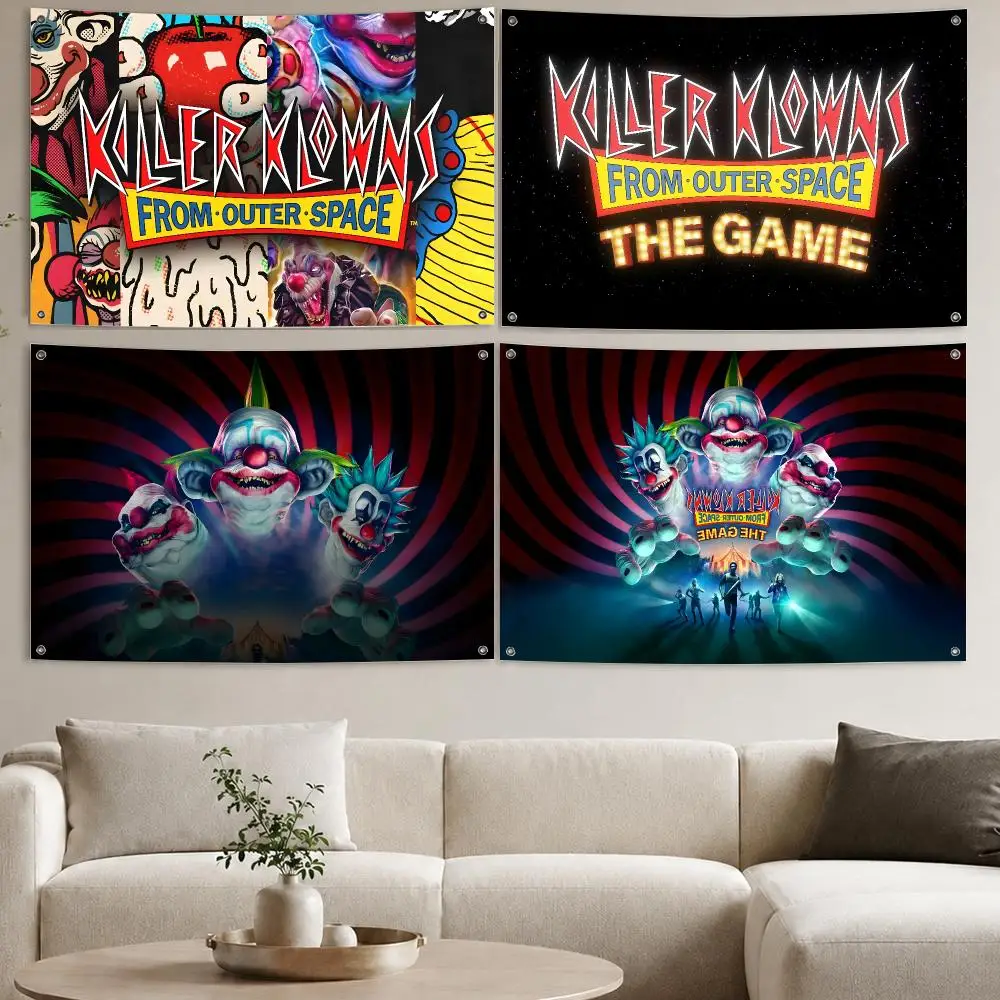 Killer-Clowns-From-Outer-Spaces Horror Movie Flags Aesthetic Wall Tapestry Printed Wall Hanging Living Room Party Outdoor Decor