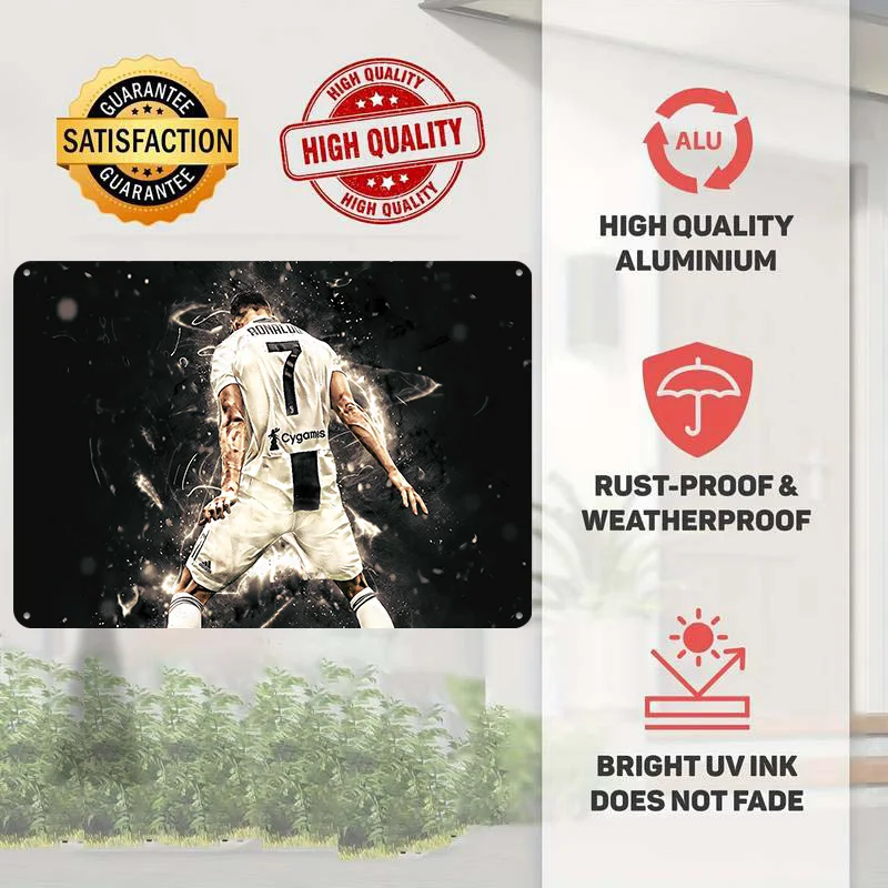 Cristiano Ronaldo Football Printed Poster Customized Retro Wall Art Vintage Metal Tin Signs for Home Bedroom Decoration Room