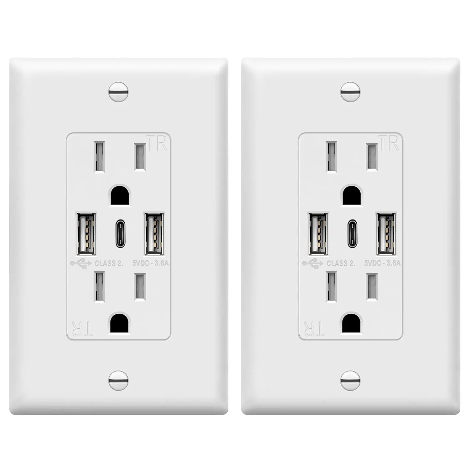 

3-портовая USB-розетка для стены с разъемом Type-C, быстрая зарядка 18 Вт, сертифицирована UL, белая, 2 штуки в упаковке - совместима с iPhone и другими устройствами