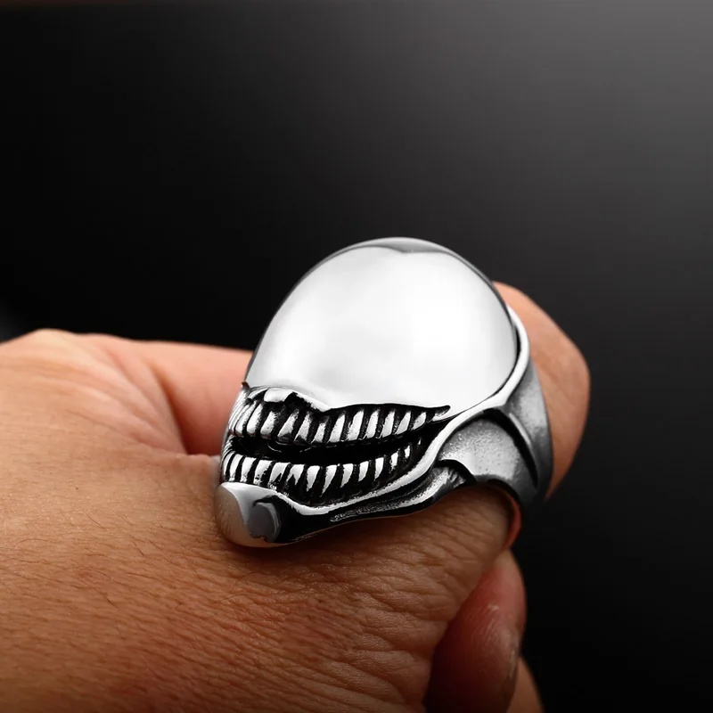 Steel Soldier New Arrive Fashion High Polishing Alien Stainless Steel Skull Punk Ring