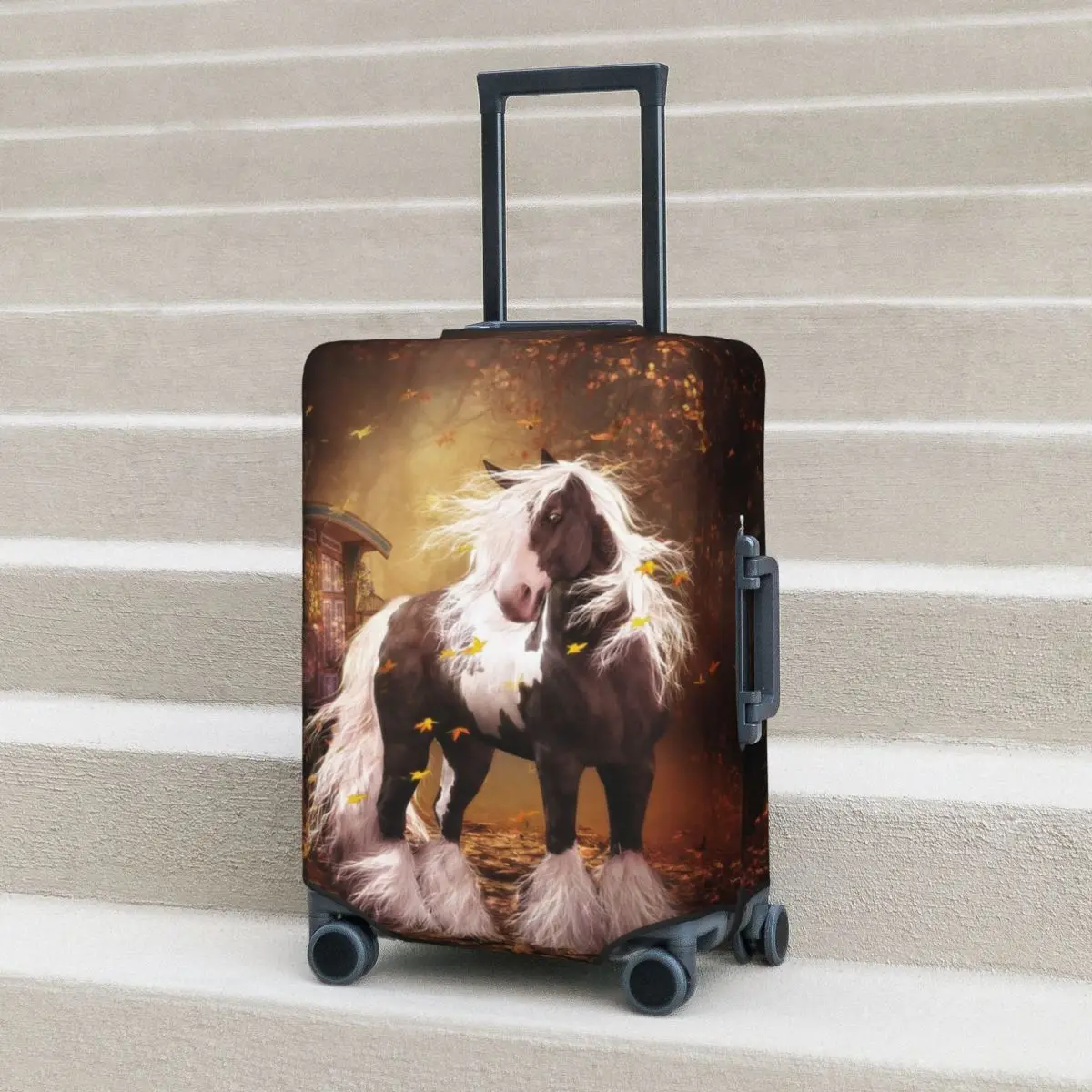 

Brown Horse Herd Running Galloping Animal Lovers Humor Suitcase Cover Protection Elastic Travel Luggage Protector Covers