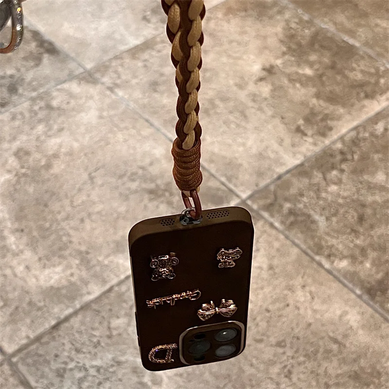 럭셔리 가죽 엠보싱 패턴 휴대폰 케이스, 아이폰 15, 14, 13, 12 프로 맥스, 패션 타이드 핫 골드 레터, 단색 커버