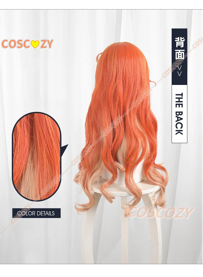 Wuthering Waves Augusta Cosplay Pruik Lang Oranje Haar Rinascita Festival Halloween Party Pruiken voor Vrouwen Meisjes Prop Gratis Pruik Cap
