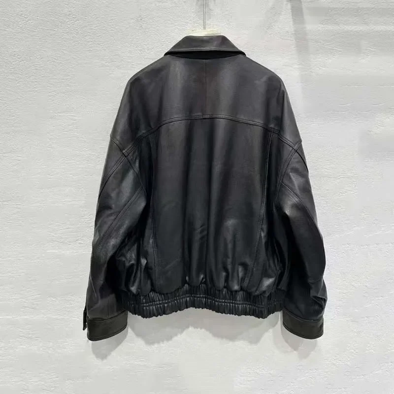 Echte Lederjacke Umlegekragen Kleidung Kurze Länge Lose Stil Frauen Mantel Frühling Herbst