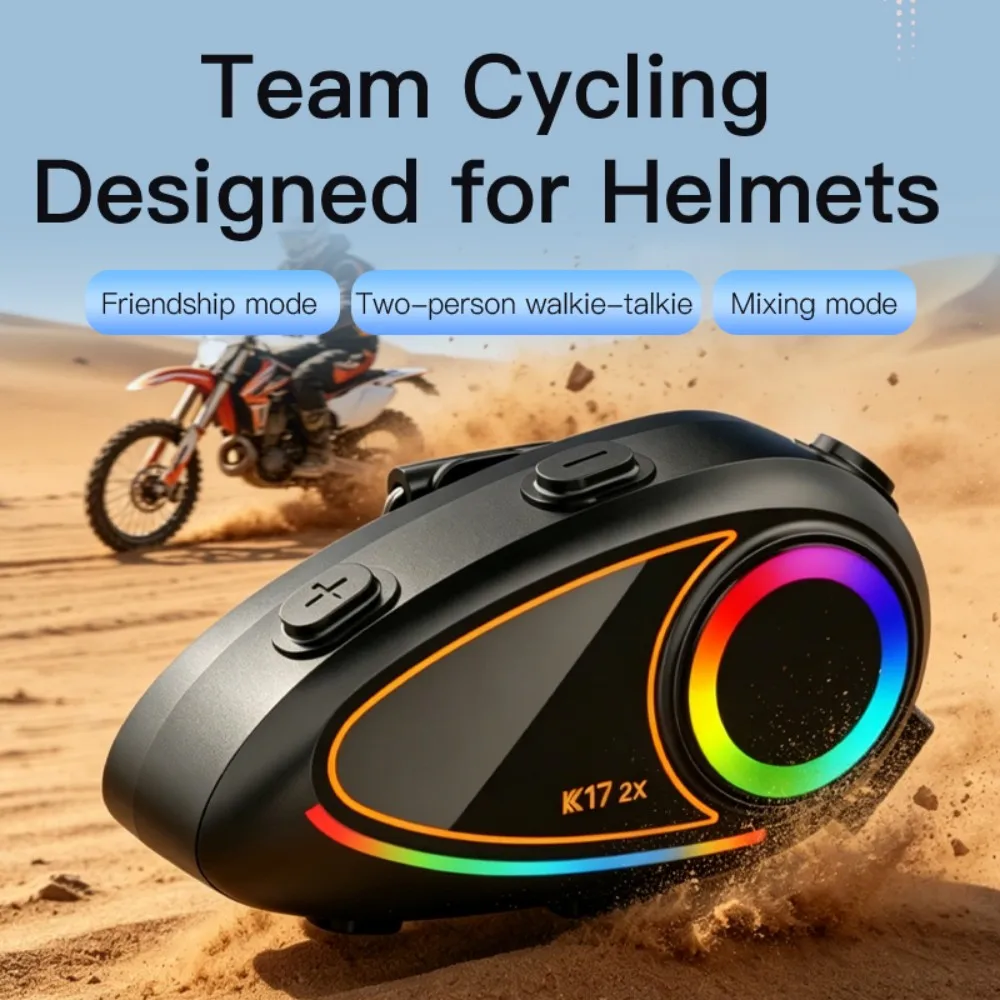 K17 2x Motorcycle Helmet Intercom Wireless Bluetooth Headphones For Outdoor Cycling Double Intercom Helmet Headset Walkie Talkie