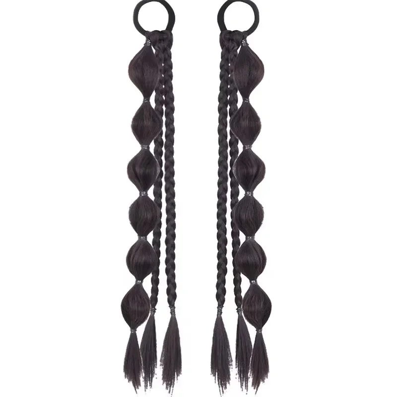 فقاعة مضفر ذيل حصان شعر مستعار اصطناعي تمديد إكسسوارات الشعر للنساء مع الشعر التعادل جديلة ذيل حصان الملاكمة تويست خصلات شعر #6