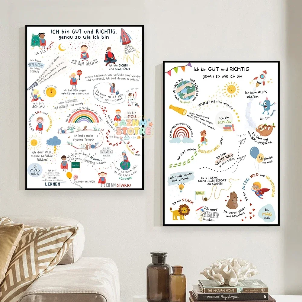 1PC  Children Self Love Affirmation Poster Positive Beliefs For Inner Strength Canvas Painting Nursery Wall Art Print Kids Ro