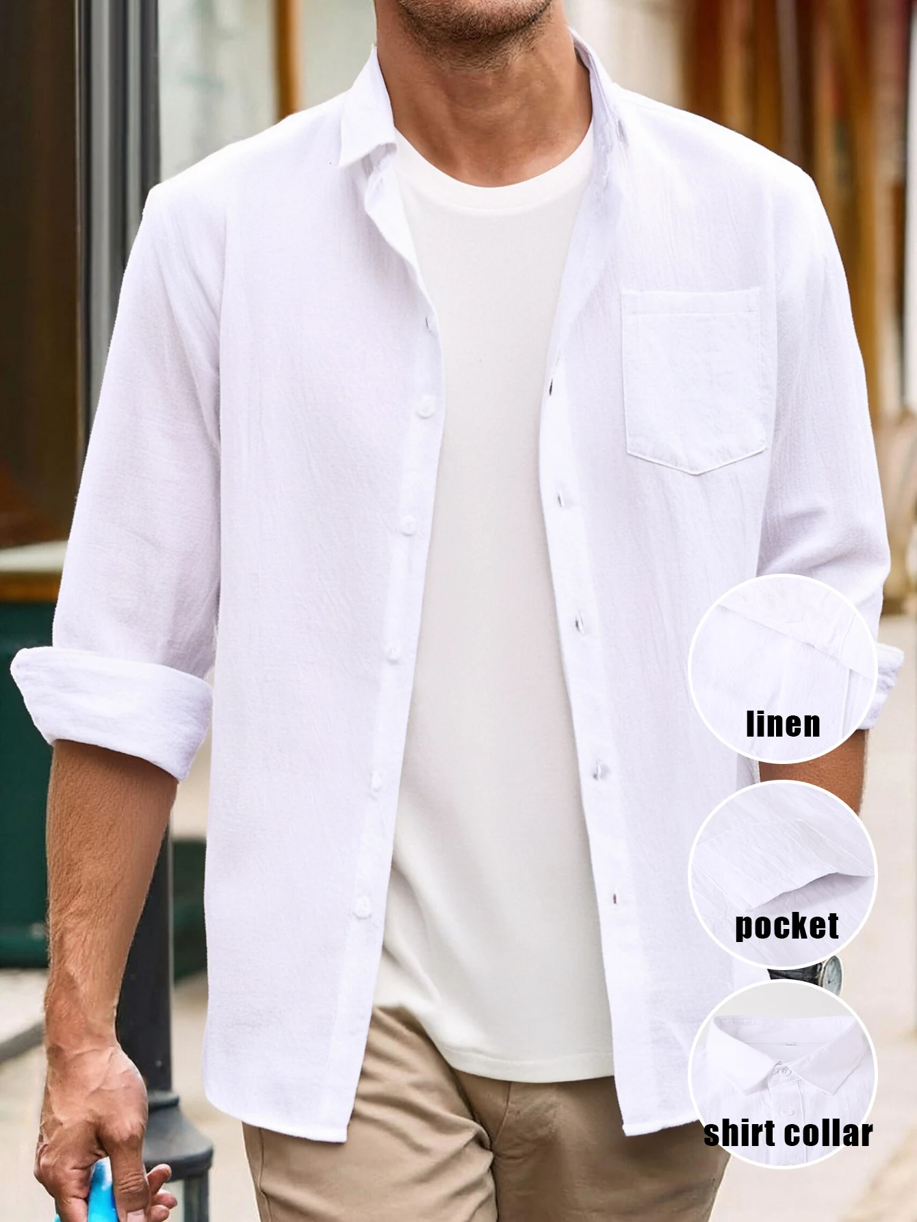 

Must-Have High Search Volume Shirt for Spring Men's Linen Shirt, Casual Solid Color Long Sleeve Shirt for Men, Japanese Retro Lo