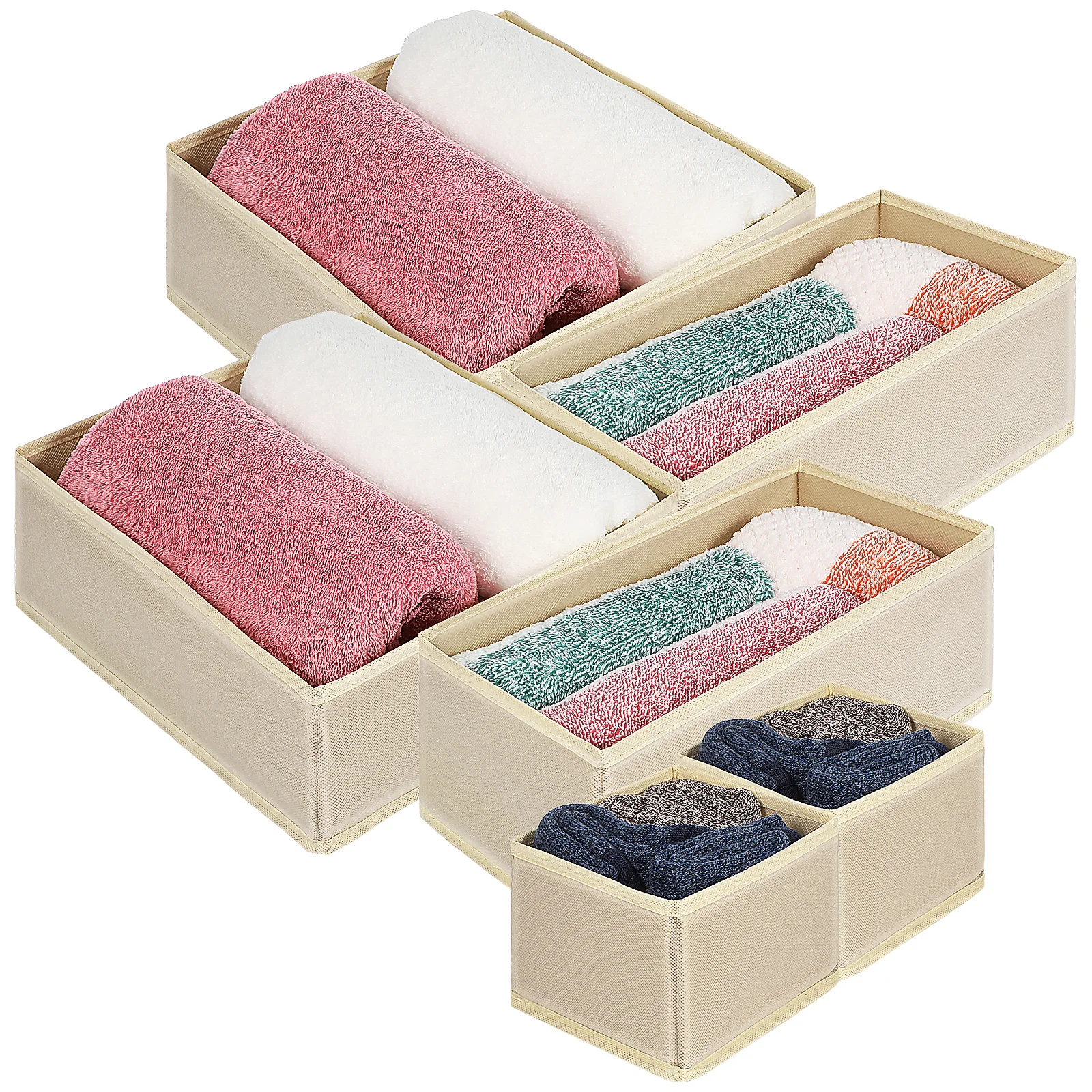 

6 Pcs Underwear Storage Box Drawer Organiser Wardrobe Clothes Organizer Sock Bin Beige Baby Non Woven Fabric Foldable Storage