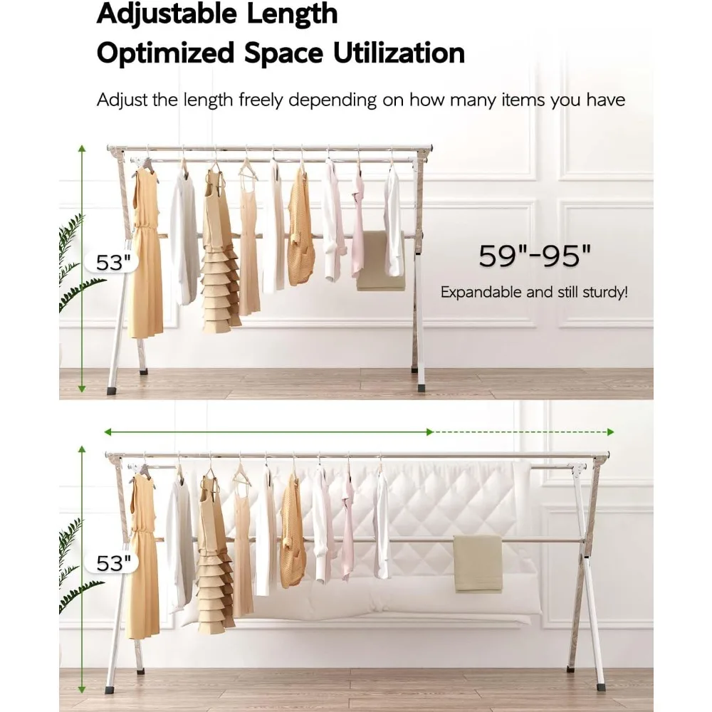 Heavy Duty Collapsible Laundry Drying Rack, 95 Inches, Suitable for Indoor and Outdoor Use, Folding Design for Easy Storage
