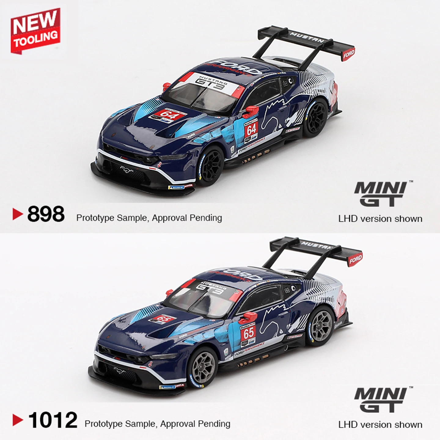 MINIGT 1/64 Ford Mustang GT3 # 64 # Modelo de Metal Fundido a Presión de Autos Ford Multimatic Motorsports 2024 MGT01012-CH MGT00898-CH, 65 Piezas