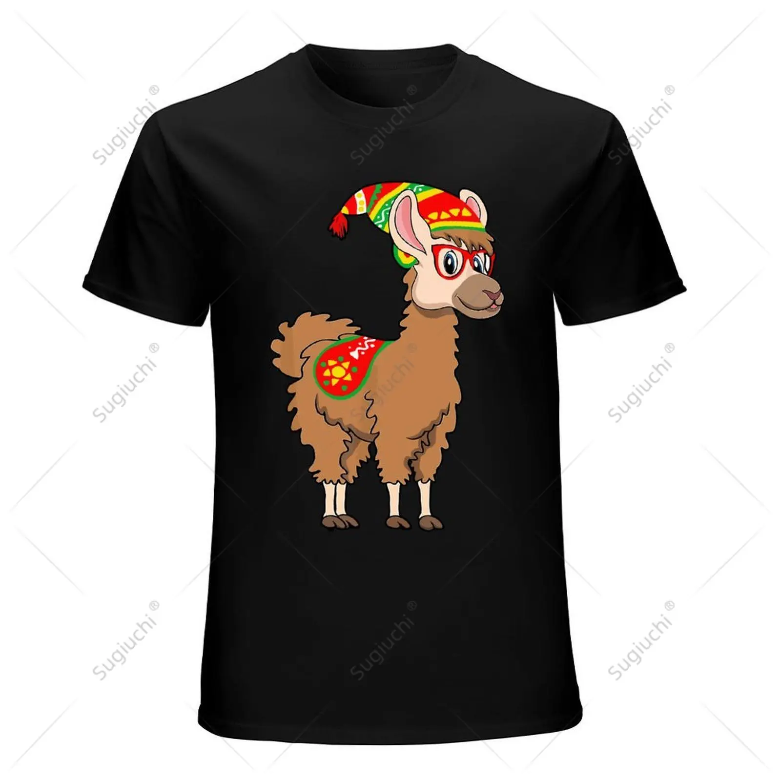 Unisex Men Llama Hipster Glasses Alpaca Lover in Colorful Peru Tshirt Tees T Shirts Women Boys 100% Cotton T-Shirt