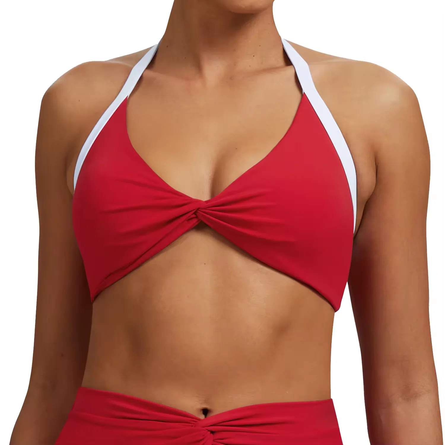 Women's Wireless Halter Neck High Support Padded Sports Bra-Nude Feel Lightweight Spandex Yoga Top for Running Fitness