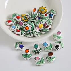 5PCS Hand Drawn Tulip Ceramics Beads Loose Spacer Beads For Jewelry Making DIY Bracelet Necklace Accessories