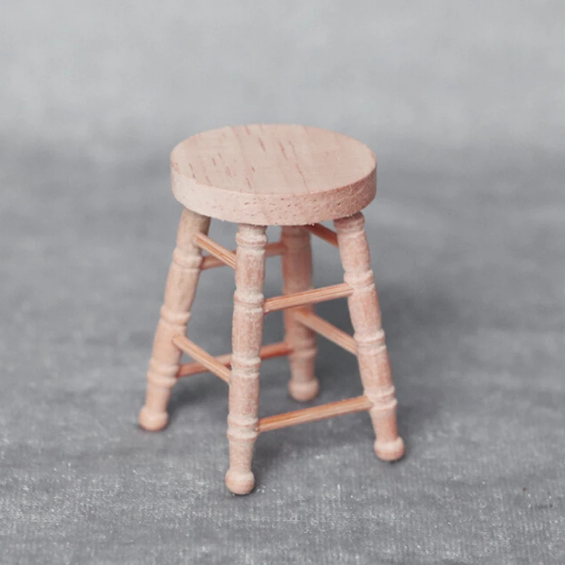

/Kb/1:12 Dollhouse Miniature Accessories Wooden Stool Chair Doll House Furniture