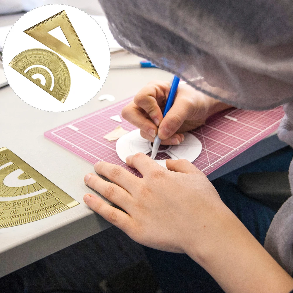 

Triangle Ruler Measurement Protractor Geometry Tool Metal Drawing Drafting Tools Brass Precision Rulers Measuring for School