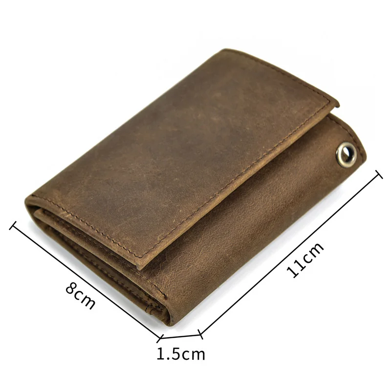 Men Genuine Leather Wallet With Iron Chain Masonic Skull Virtus Junxit Mors Non Separabit Card Holder Short Purse BT1238