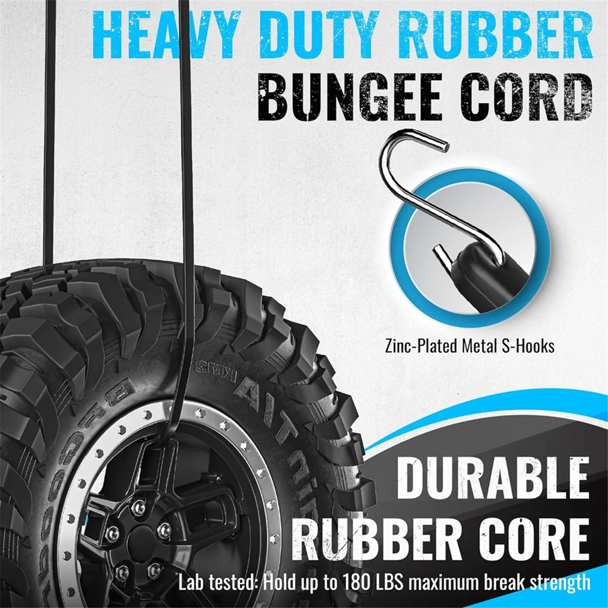 PA-Rubber Bungee Cords Heavy Duty Outdoor, Bungee Straps, 10 Inch, 15 Inch, 21 Inch, 31 Inch for Cargo, Tarps, Trucks