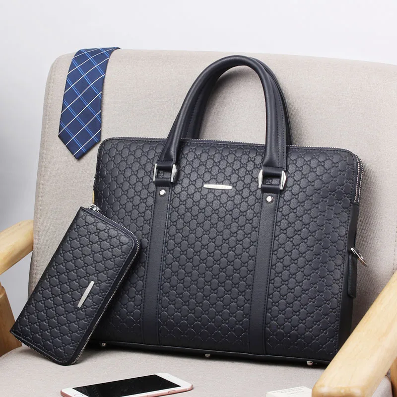 Genuine Leather Men Executive Briefcase Large Capacity Zipper Handbag Office Shoulder Messenger Bag Business Male Laptop Bag