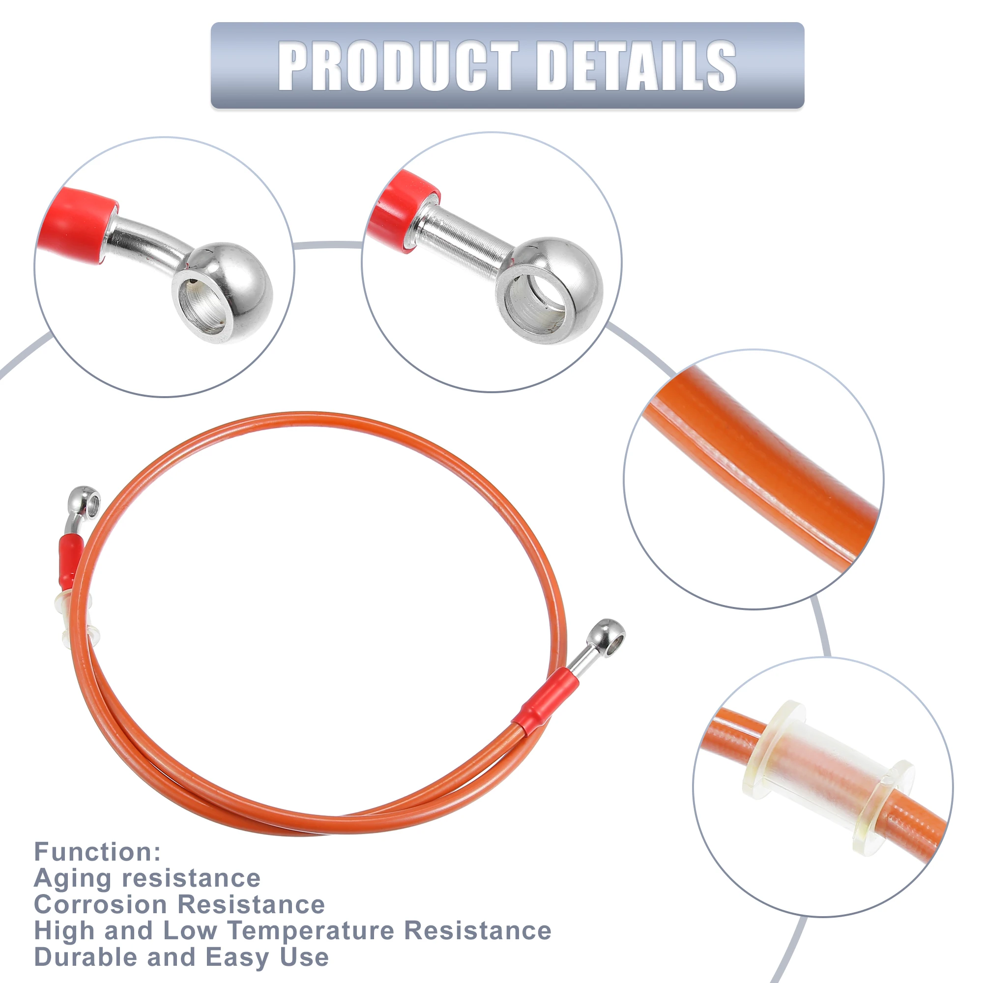 50cm-230cm 28 °   0 °   Longitud motocicleta línea de freno hidráulico tubo de manguera de aceite Cable trenzado de acero inoxidable 10mm ID naranja