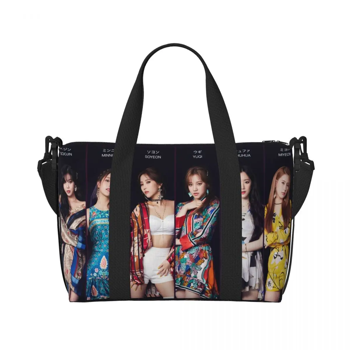 Custom Kpop (G)I-DLEs Dance-pop Beach Tote Bag for Minnie, Miyeon, Soyeon, Yuqi, and Shuhua Large Compartment Beach Gym Bags