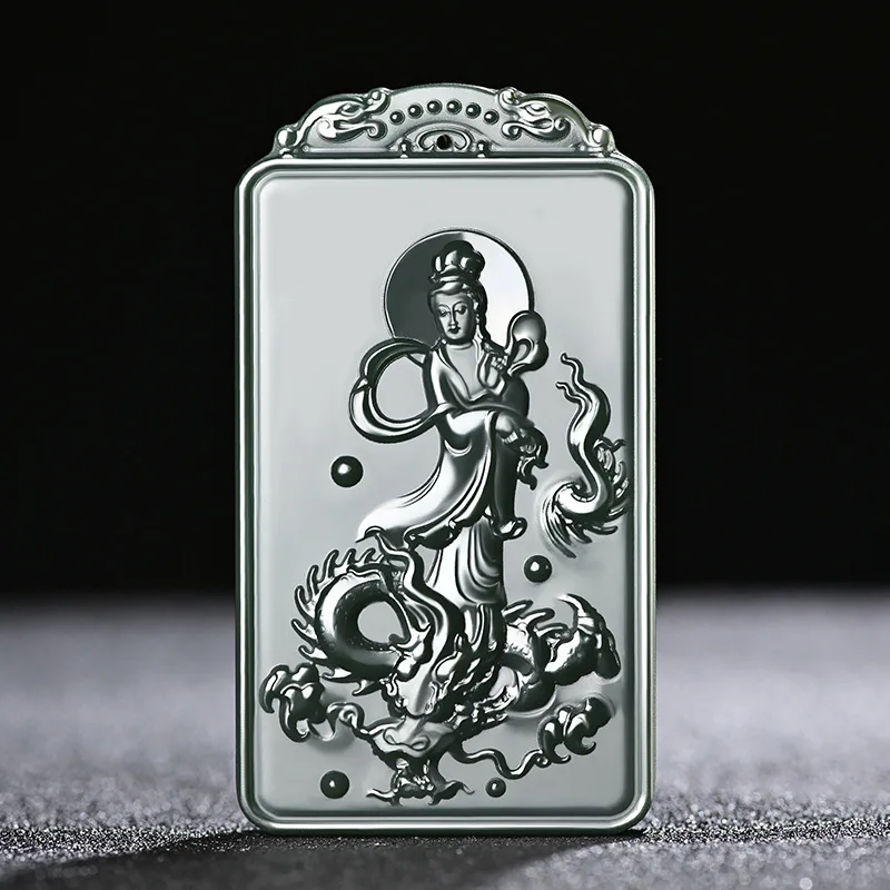 Fine Jewelry Natural Hetian Nephrite Jade Qingyu Chenglong Guanyin Jade Pendant for Men and Women