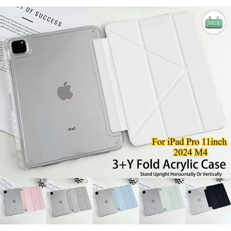 

For IPad Pro 11 13 2024 Air 11 13 M3 M2 11th A16 Gen 10.5 10th 9th 8th 6th 5th 9.7 Mini 7 6 Smart HD Clear Case with Pen Holder