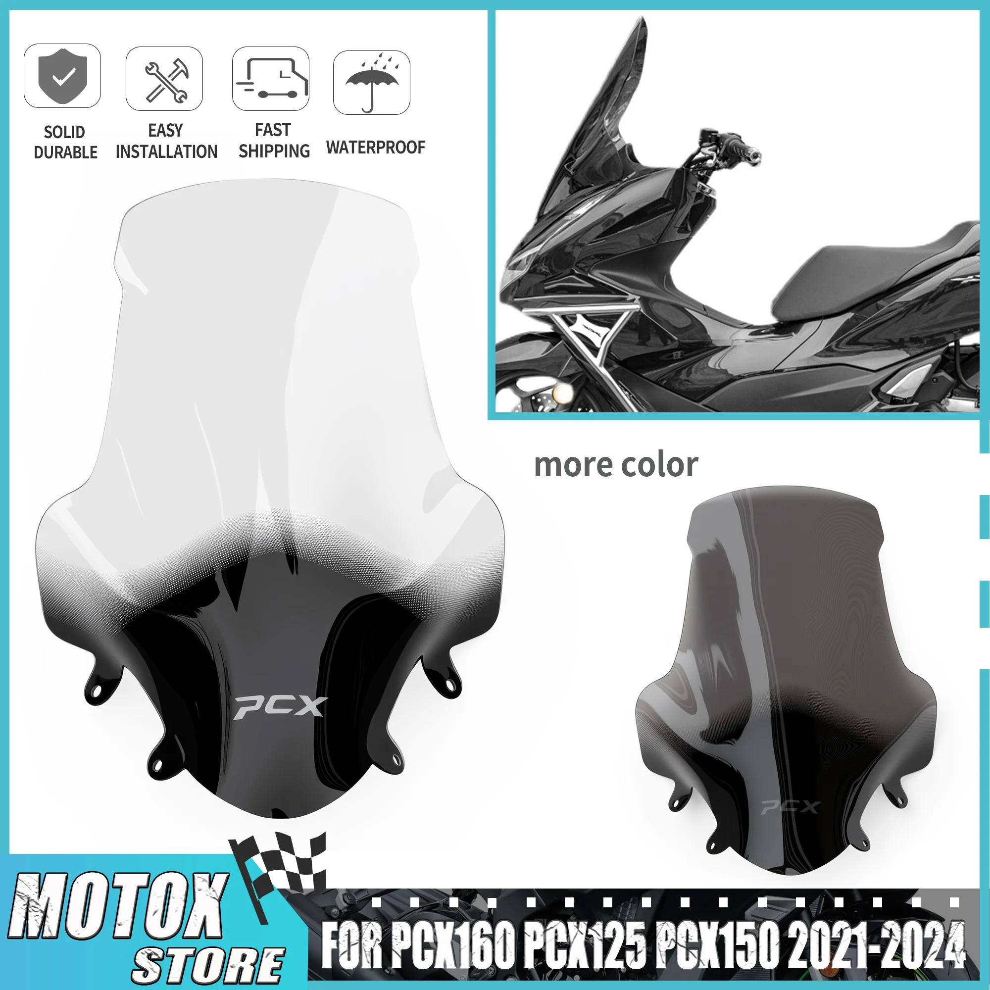 Motorcycle Windscreen for 2021 - 2024 Honda PCX150 PCX160 PCX125 Windshield PCX 125 150 160 Wind Deflector Spoiler Cover 22 2023