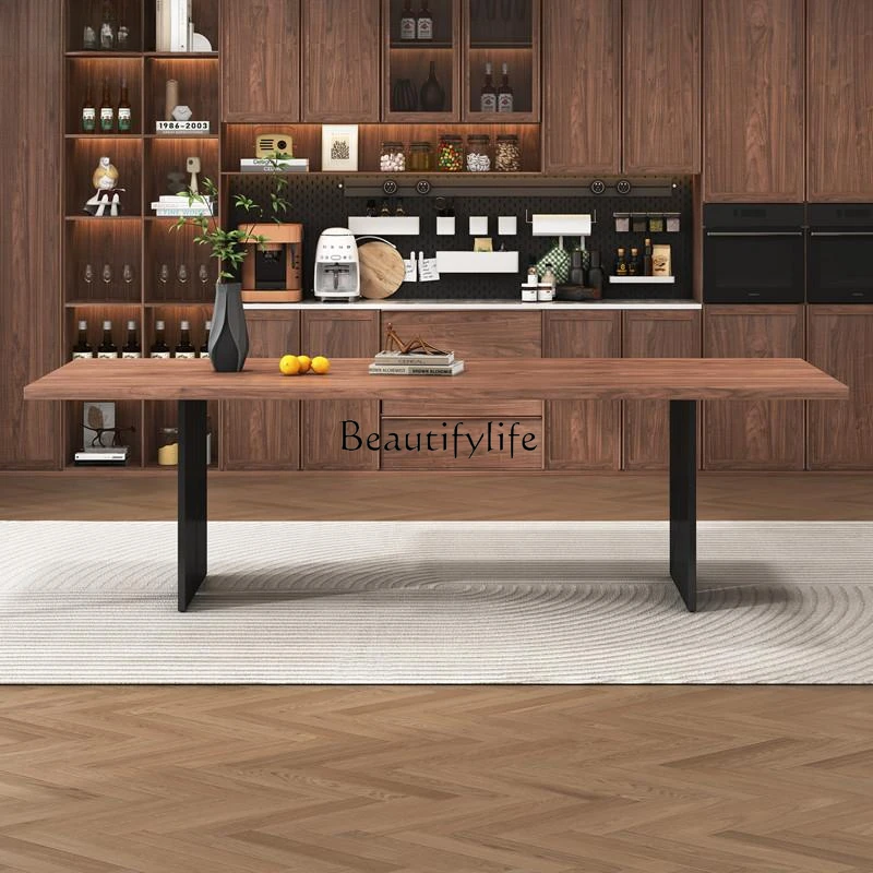 Nordic simple black walnut rectangular solid wood dining table minimalist carbon steel feet office book tea table