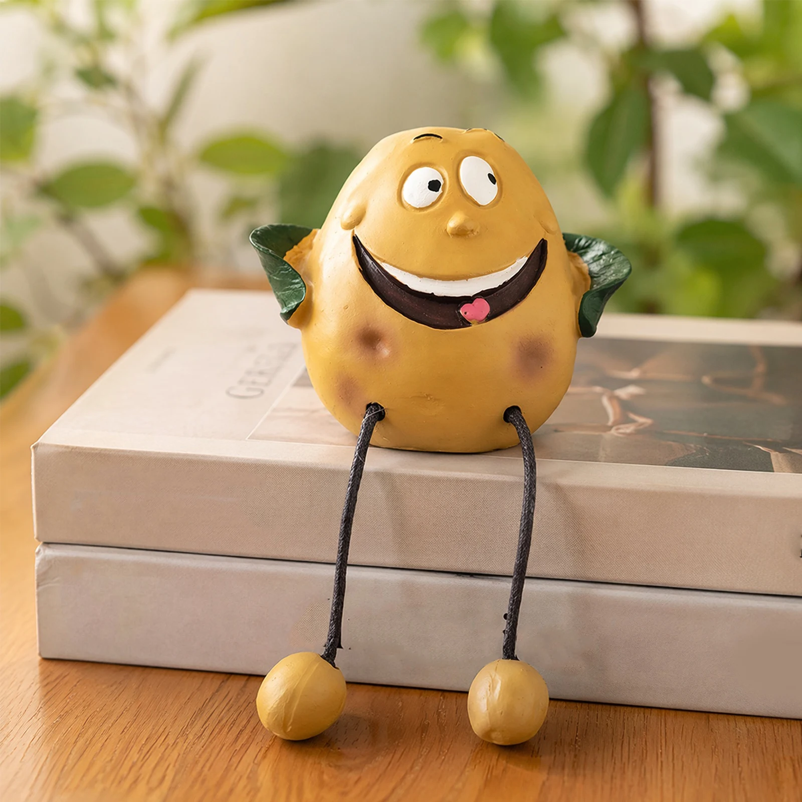 Fruit Resin Shelf Sitter Figurines with Flexible Dangling Legs Cute-Shaped Fruits Sculpture for Bookshelf Windowsill Tabletop