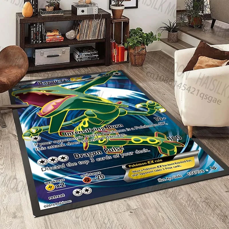 Pokémon Cards Rayquaza Print Carpet Rug for Living Room Bedroom Sofa Decor Kids Play Home Area Rug Non-slip Mat Game Room Rugs