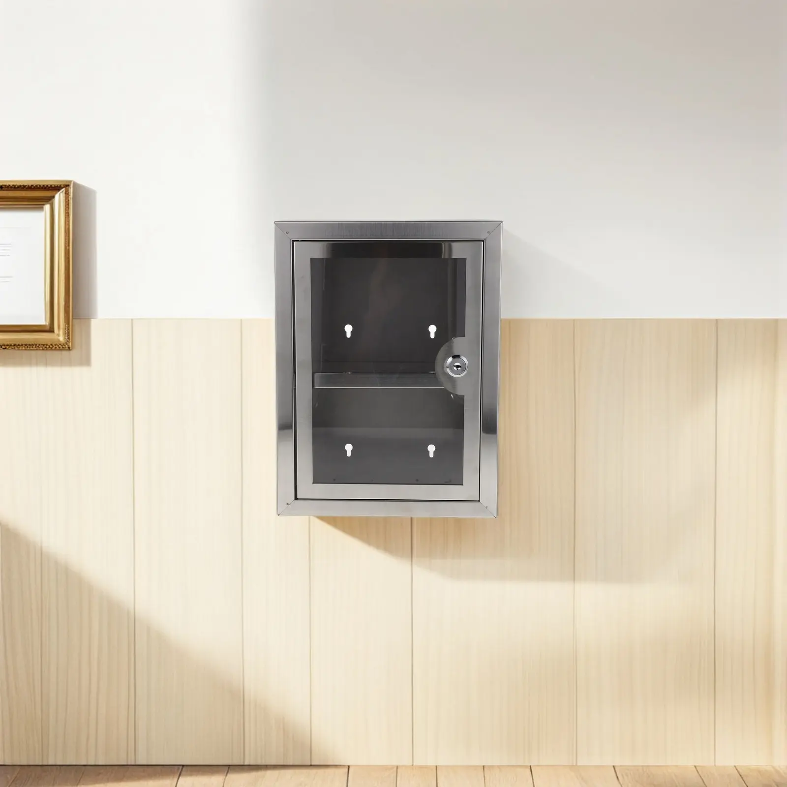 Lockable Wall Mounted Metal Storage X 8.2 Inch Transparent Door Sturdy Stainless Steel Kitchen Bathroom Office Small Tool