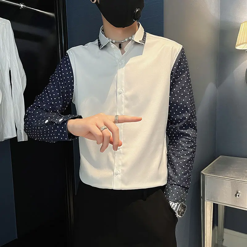 Spring Autumn Fashion Turn-down Collar Long Sleeve Men's Clothing Blouse Fake Two Pieces Single Breasted Slim All-match Shirts