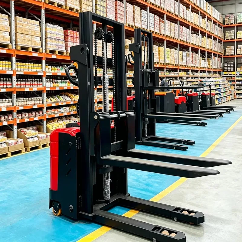 Customized Professional 1.5 Ton Double Lift Electric Stacker Full Electric Warehouse Equipment With 3m 4m 5m 5.5m Lifting Height