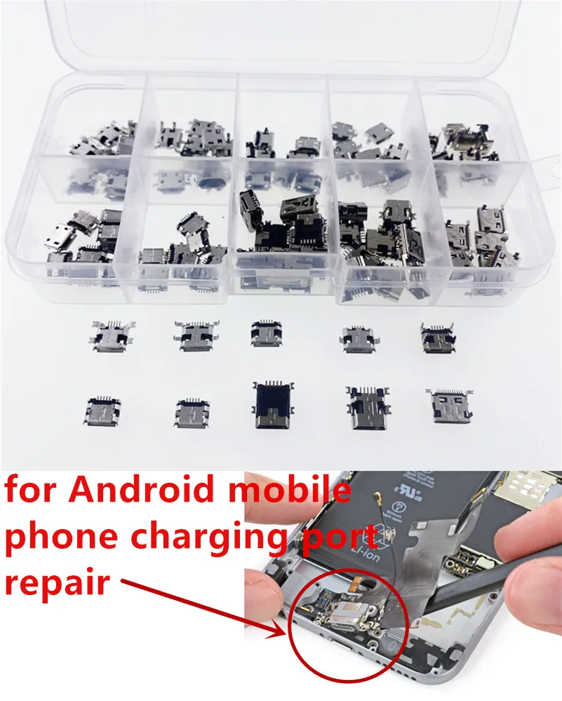 100pcs/ kit 10 Models Micro USB MINI usb female Android mobile phone charging accessories Connector Socket Jack MP3/4/5