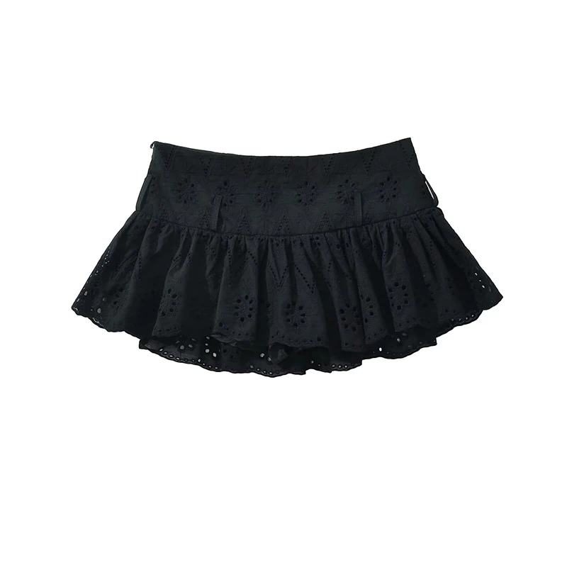 YENKYE American Retro Black White Mini Skirt For Women Sexy Low Waist Side Zipper A-line Summer Skirts  With Shorts Lining Y2K