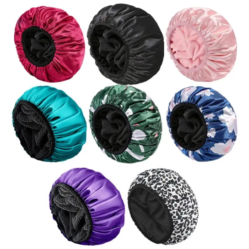 Reusable Shower Cap 3-Layer Adjustable Bath Caps Waterproof Hair Cap with Elastic Bands Shower Hat for Women Bathing supplies