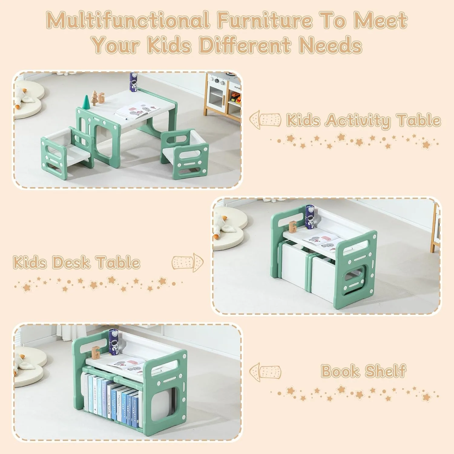 Conjunto de mesa de desmame 3 em 1 e 2 cadeiras, conjunto de mesa e cadeira infantil, 2 níveis de altura, mesa de atividades para crianças para desenho, jantar