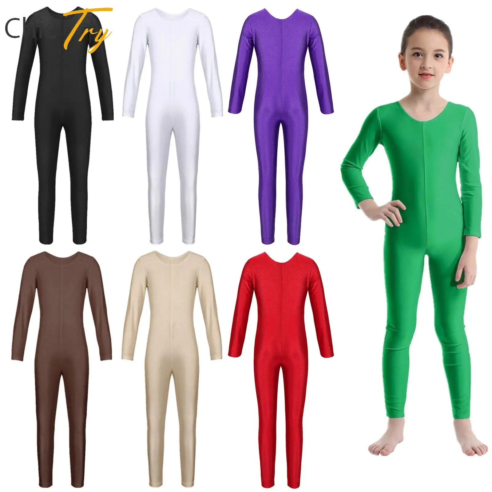 

Kids Girls Ballet Dance Leotard Bodysuits Long Sleeves Soild Color Jumpsuit Unitard Dancewear for Stage Dance Class Gymnastics