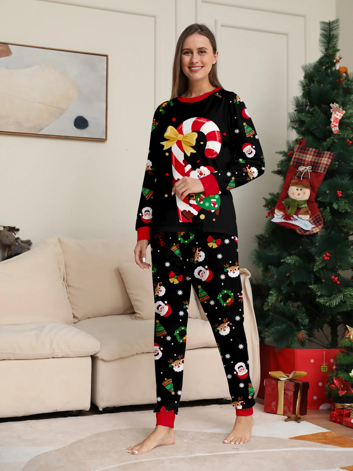 Christmas Family Matching Pajamas Sets Parent-Child Mother Daughter Cotton Suit Father Son Cartoon Top Trousers Outfits