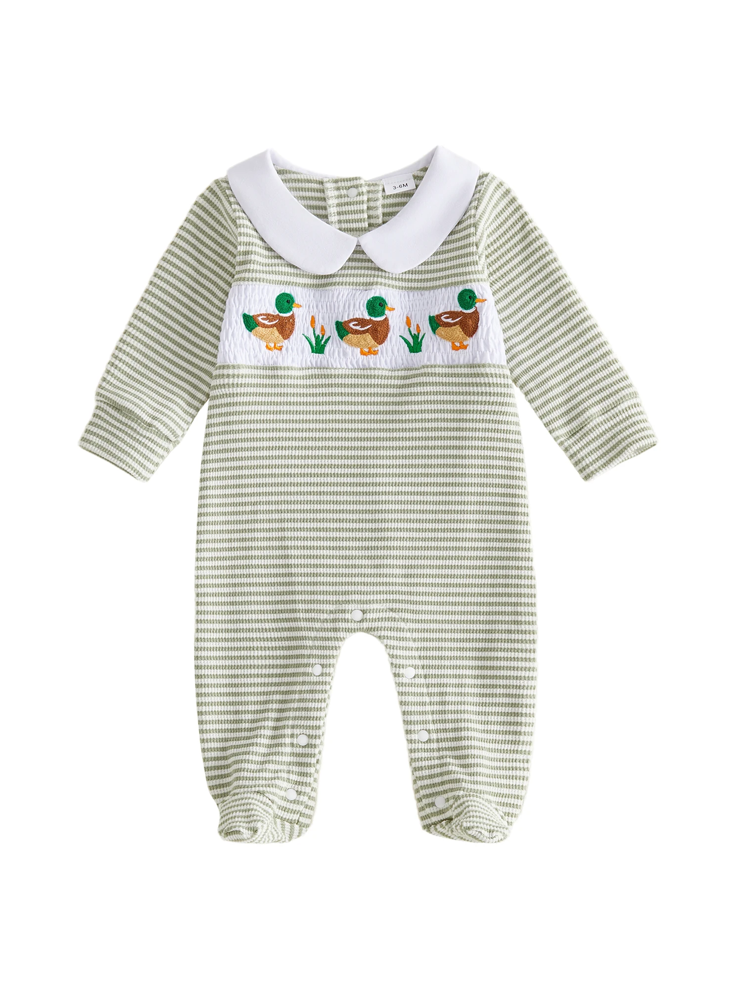 

Infant Boy Short Sleeve Romper with Cute Duck Embroidery and Doll Collar Summer Jumpsuit for Newborns with Footie