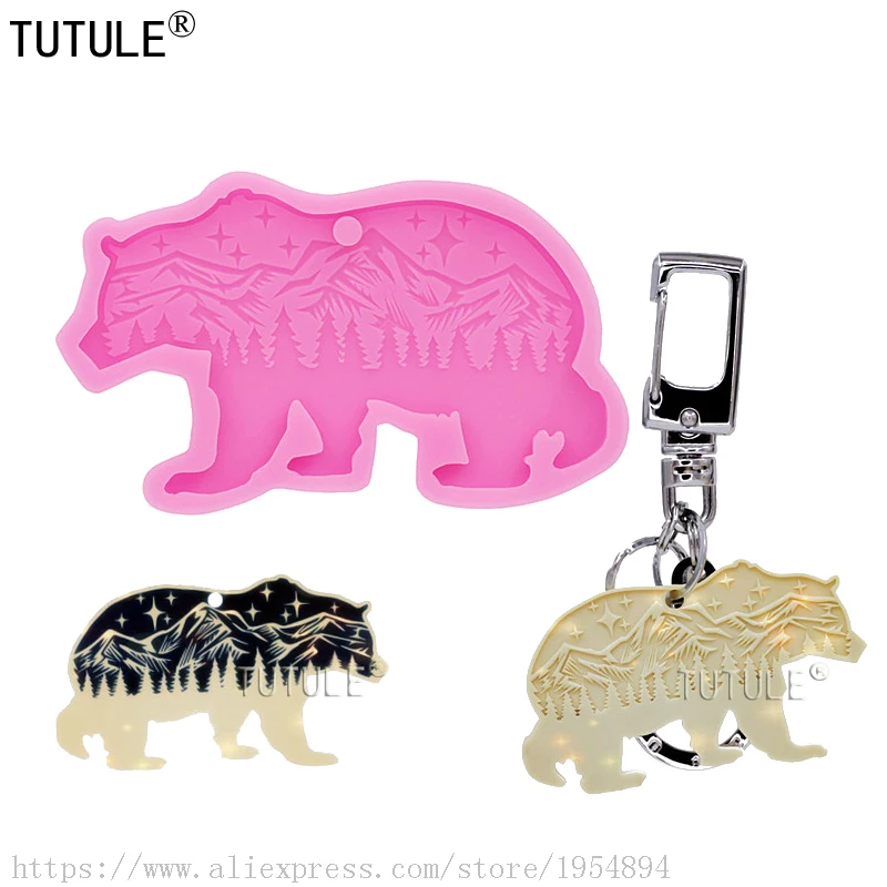 Molde colgante de decoración de yeso para aromaterapia, molde de resina, joyería de oso del bosque, llavero, collar, colgante, molde de gel de sílice, coche