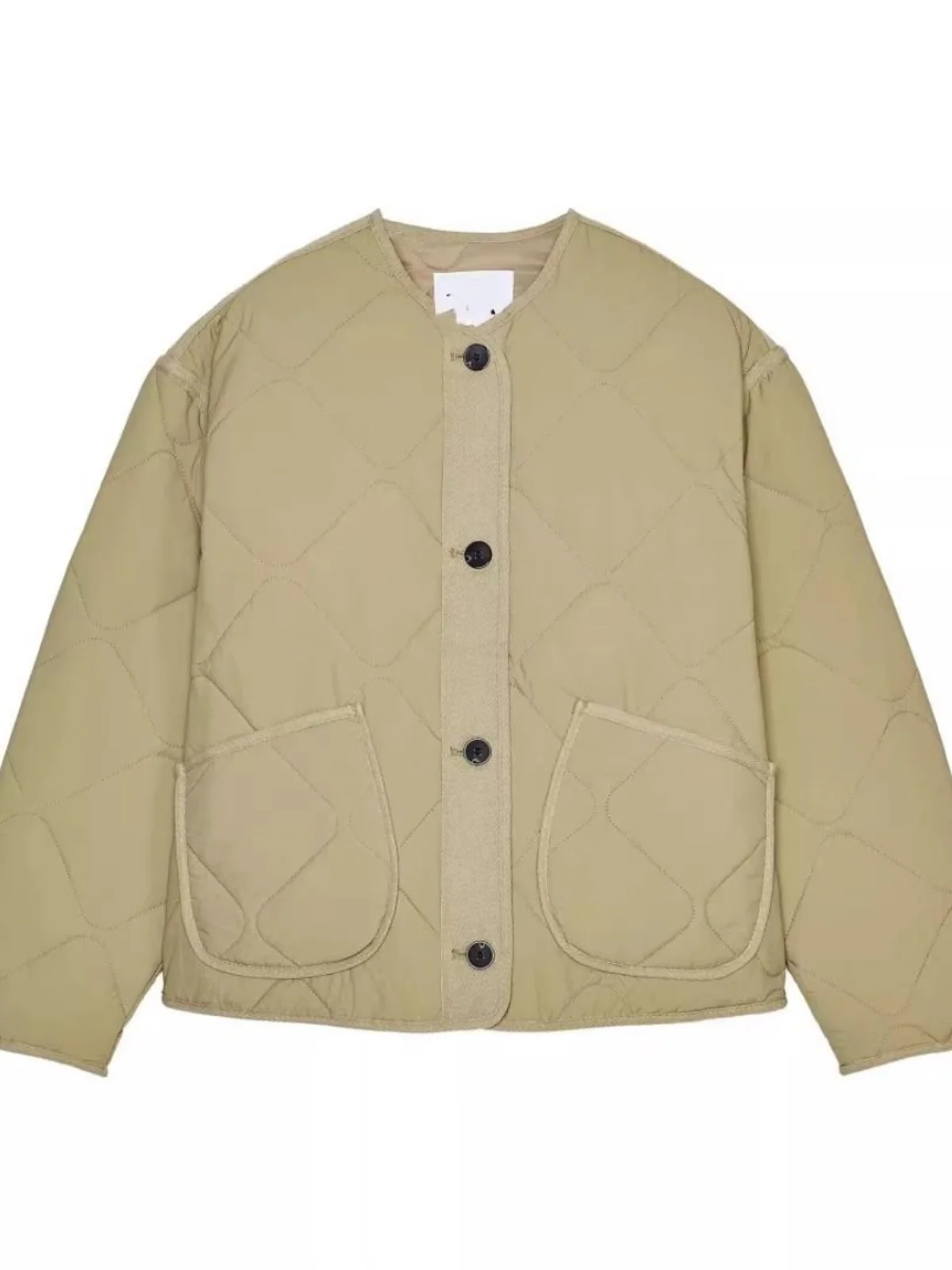 

Spring 2025 Women's Commute Loose Cotton Jaet Coat New Arrival round Ne ket Decorated Regular Sve Long Sve