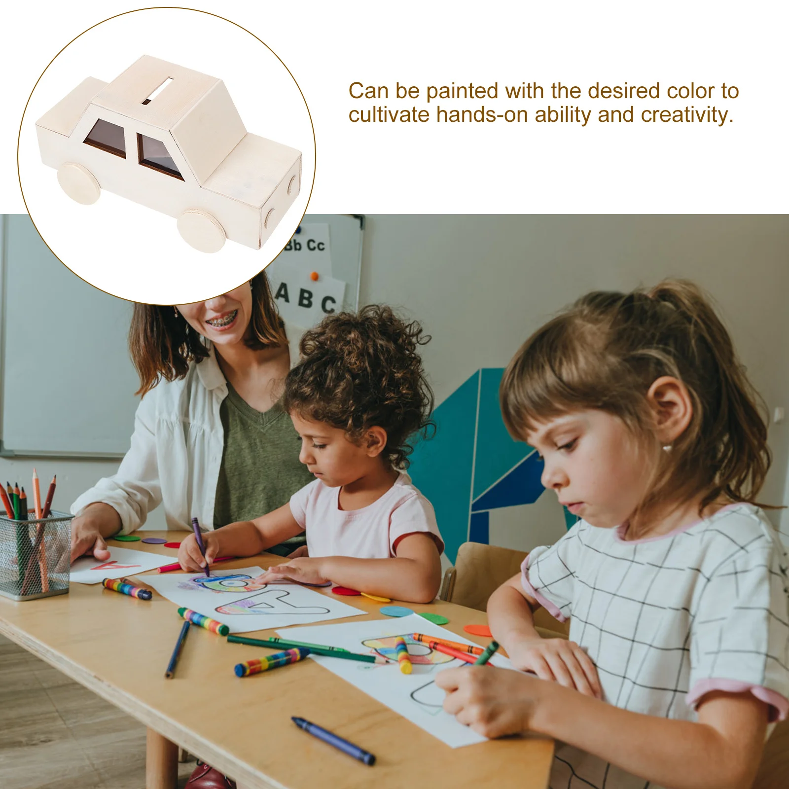 

Unfinished Wooden Car Money Box for Kids DIY Craft Activity Educational Coin Storage for Students Cute Home Decor Savings Jar