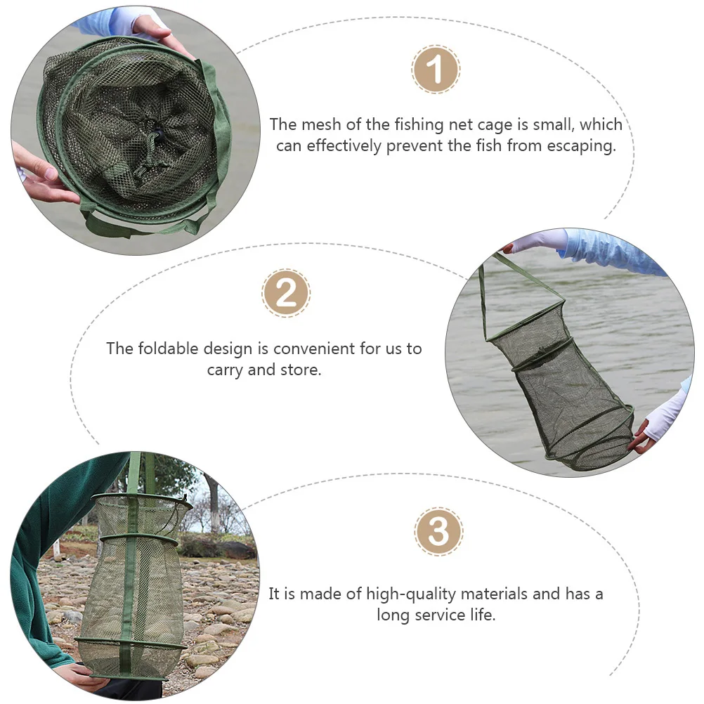 

2Pcs High-Quality Fishing Net Cage Foldable Design with Drawstring Control for Ponds Reservoirs and Fish Conservation