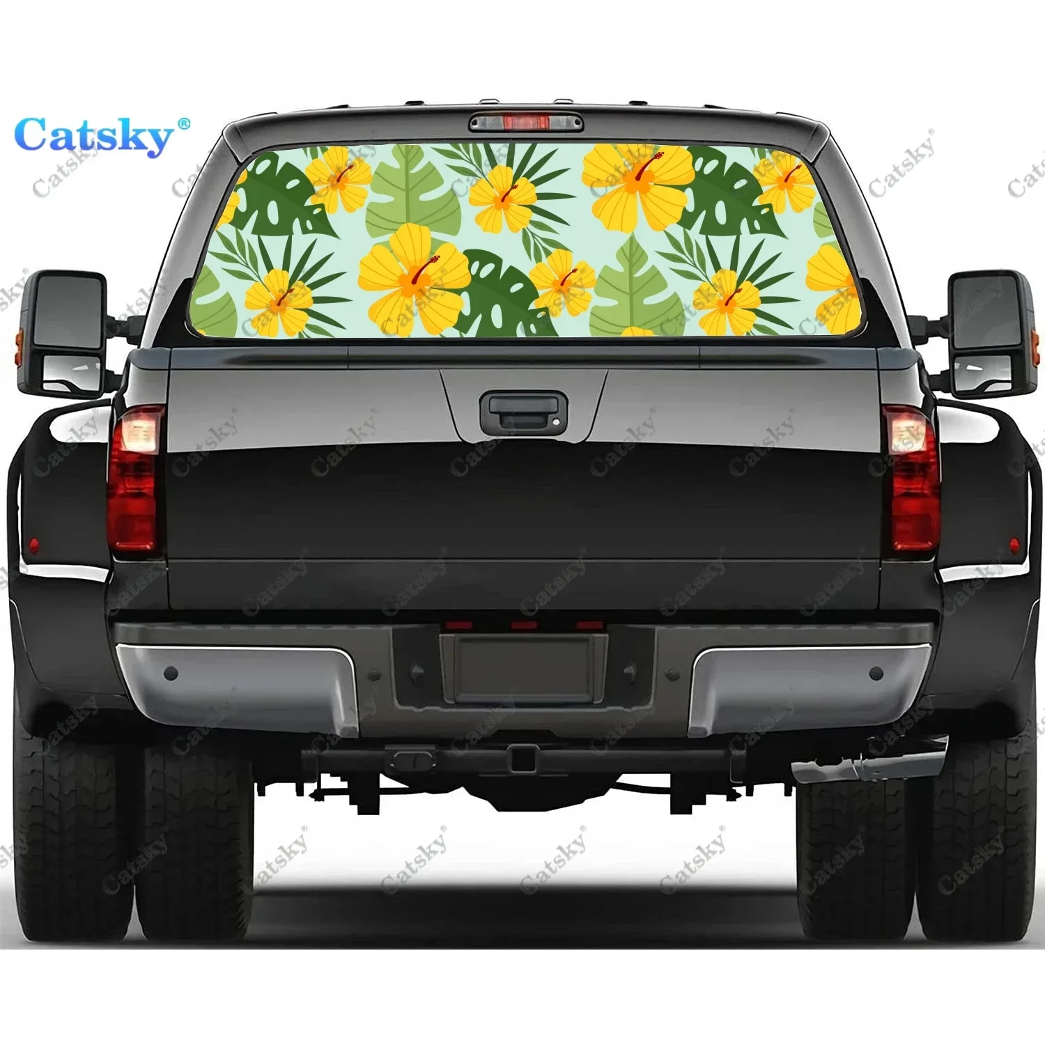 

Tropical Blooming Hibiscus Rear Window Decal Fit Pickup,Truck,Car Universal See Through Perforated Back Window Vinyl Sticker